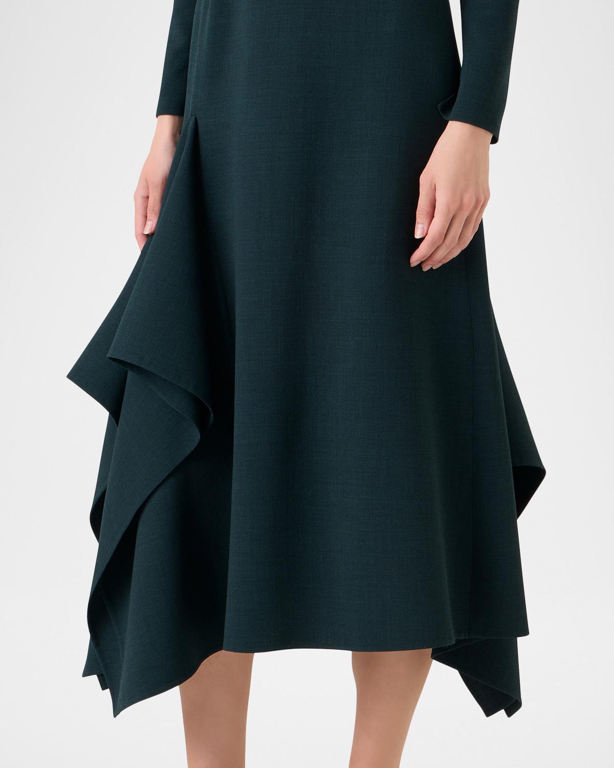 Long-Sleeve Asymmetric Draped Midi Dress - thumbnail 6