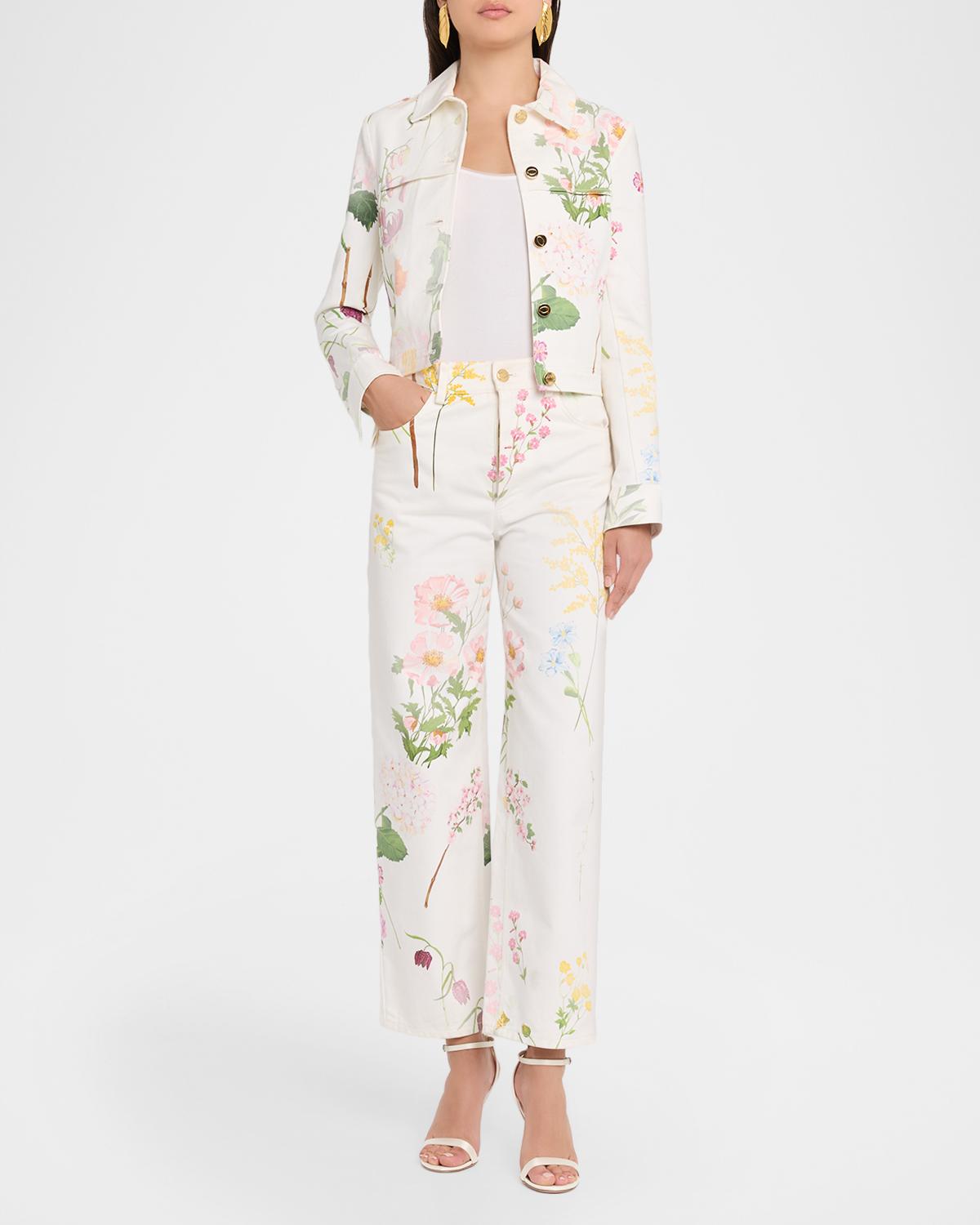Faded Mixed Botanical Print Cotton Single-Breasted Jacket - thumbnail 2