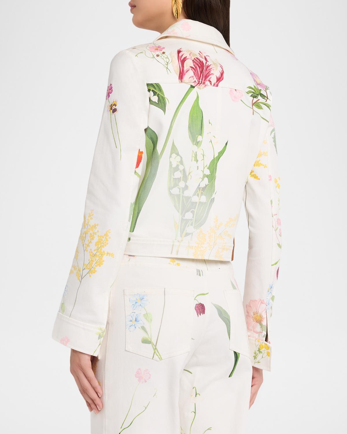 Faded Mixed Botanical Print Cotton Single-Breasted Jacket - thumbnail 3