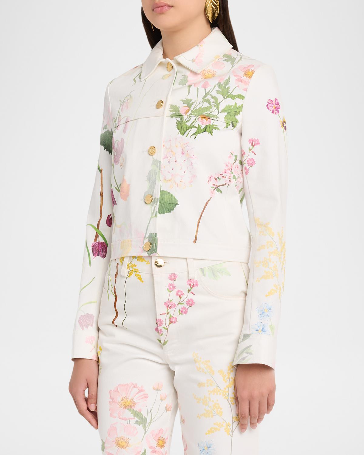 Faded Mixed Botanical Print Cotton Single-Breasted Jacket - thumbnail 4