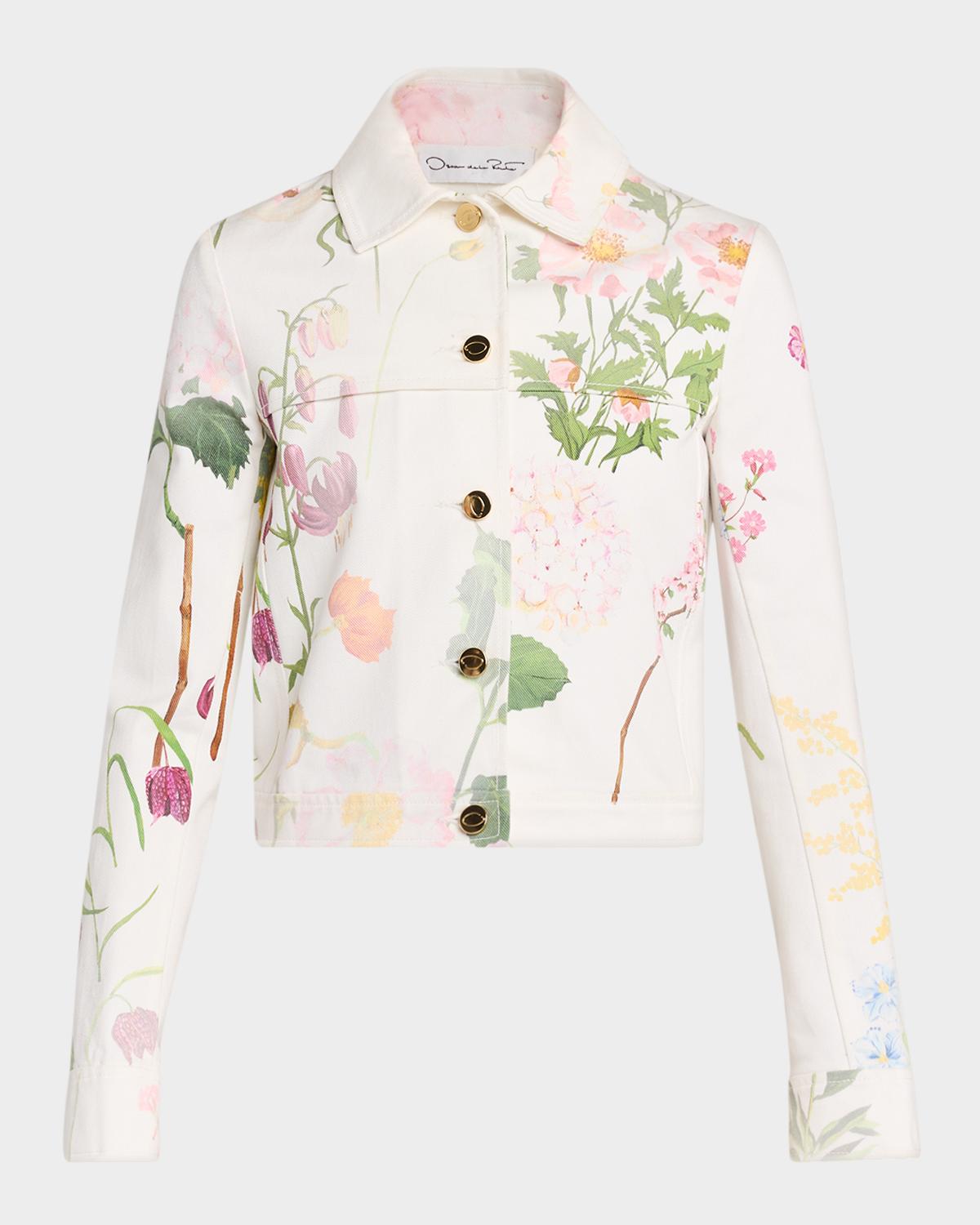 Faded Mixed Botanical Print Cotton Single-Breasted Jacket
