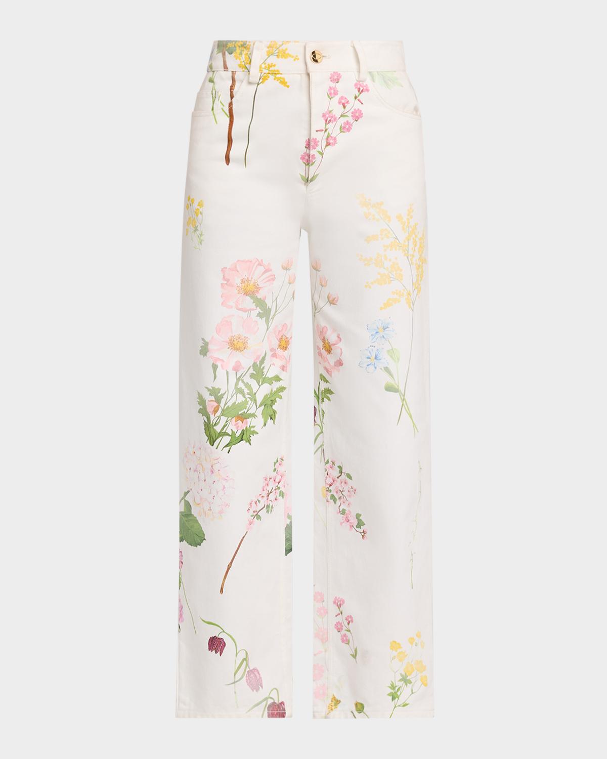 Faded Mixed Botanical Straight-Leg Ankle Pants
