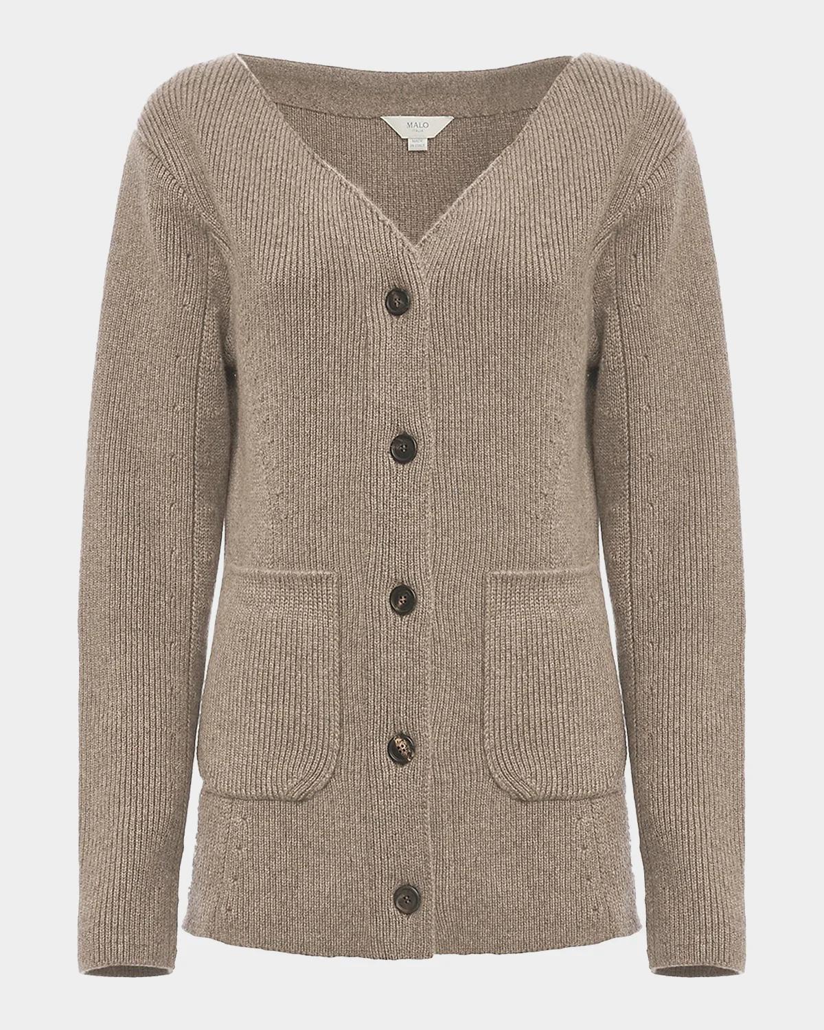 Rib-Knit Cashmere Pocket Cardigan