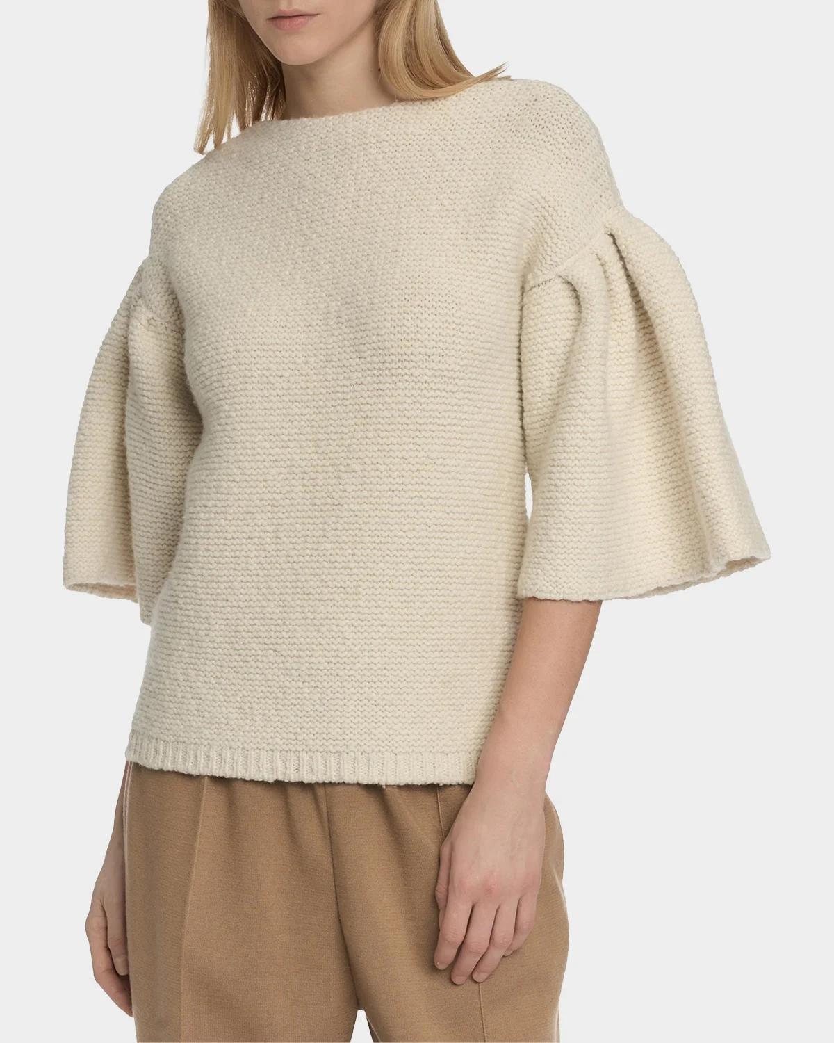 Wool-Cashmere Knit Puff-Sleeve Top - thumbnail 6