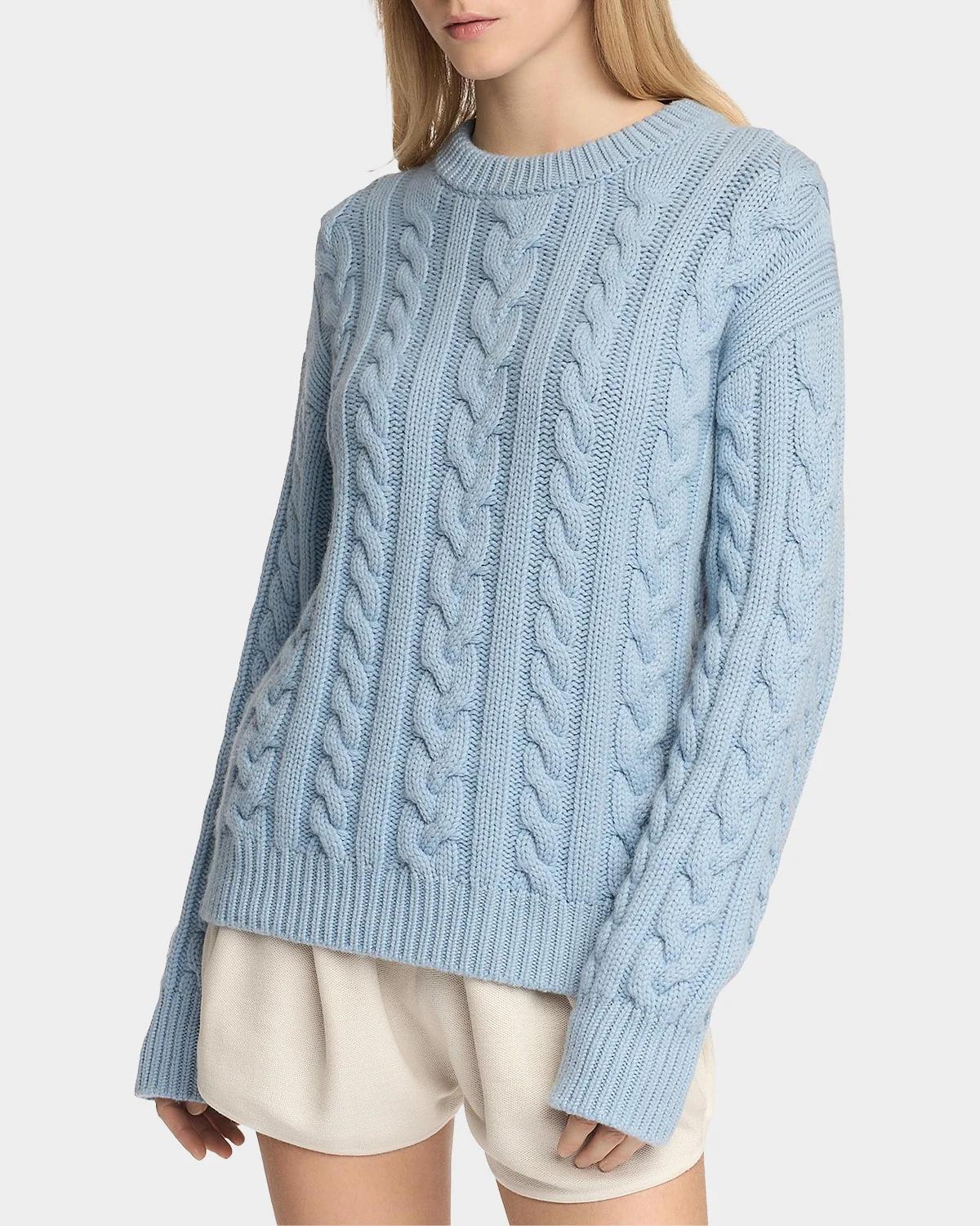 Cable-Knit Cashmere Crewneck Sweater - thumbnail 4
