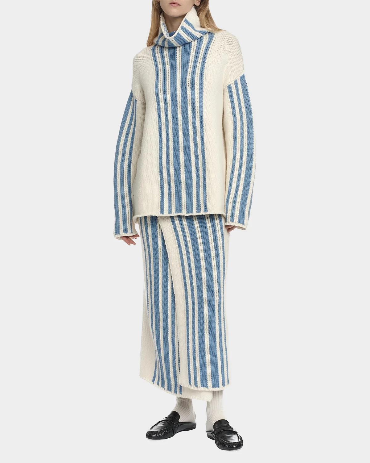 Striped Wool-Cashmere Oversized Turtleneck - thumbnail 2