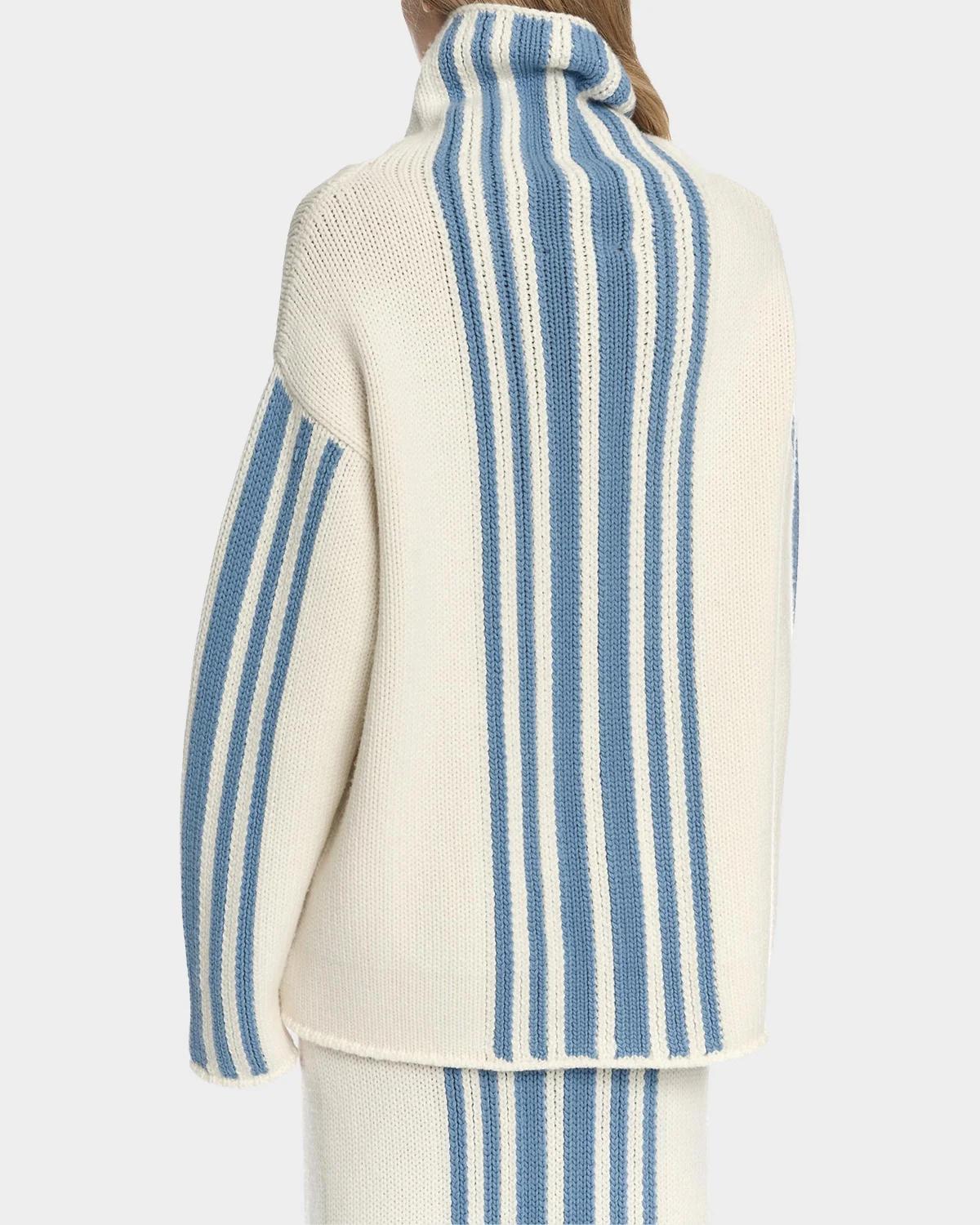 Striped Wool-Cashmere Oversized Turtleneck - thumbnail 3