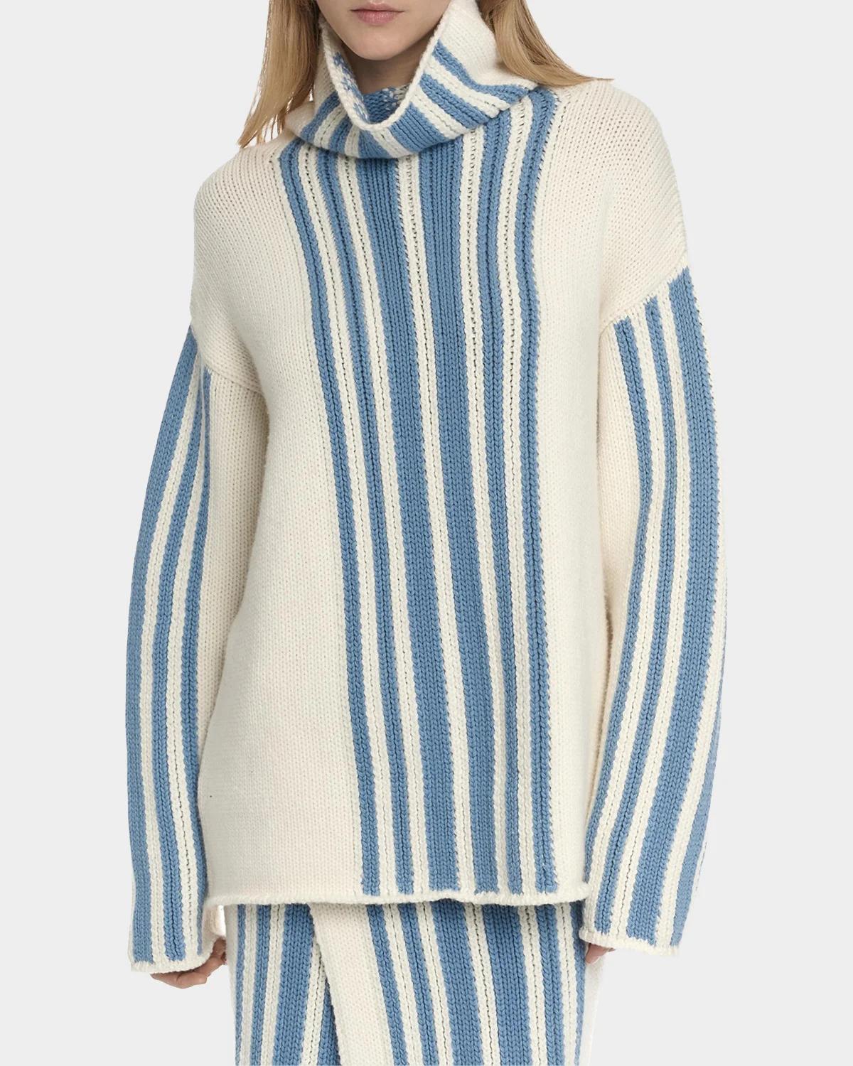 Striped Wool-Cashmere Oversized Turtleneck - thumbnail 4
