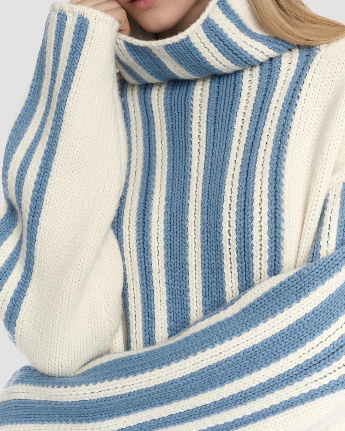 Striped Wool-Cashmere Oversized Turtleneck - thumbnail 7