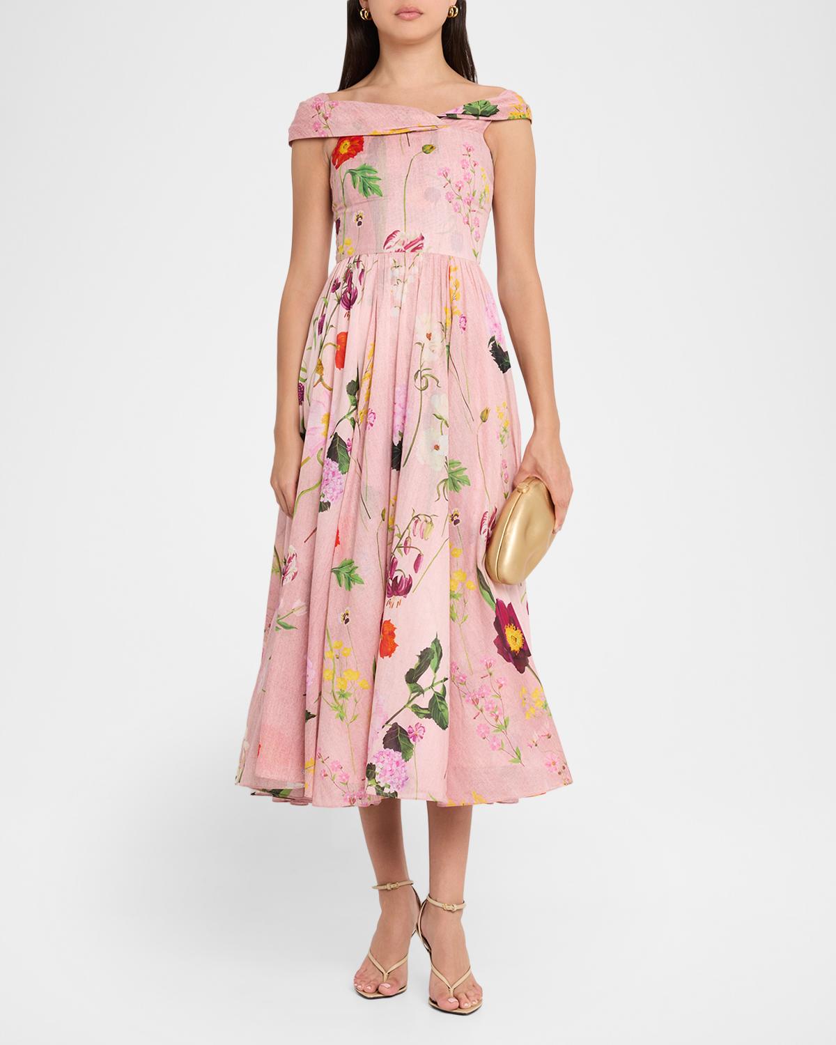 Off-The-Shoulder Mixed Botanical Cotton Midi Dress - thumbnail 2