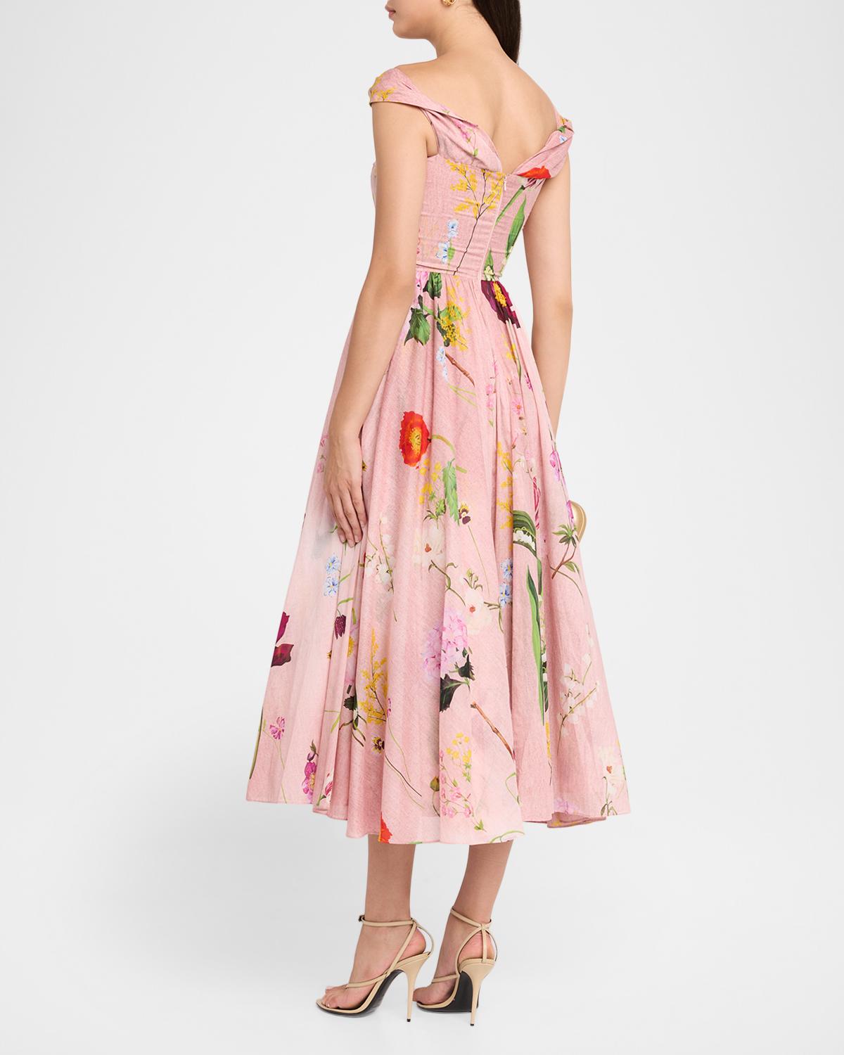 Off-The-Shoulder Mixed Botanical Cotton Midi Dress - thumbnail 3