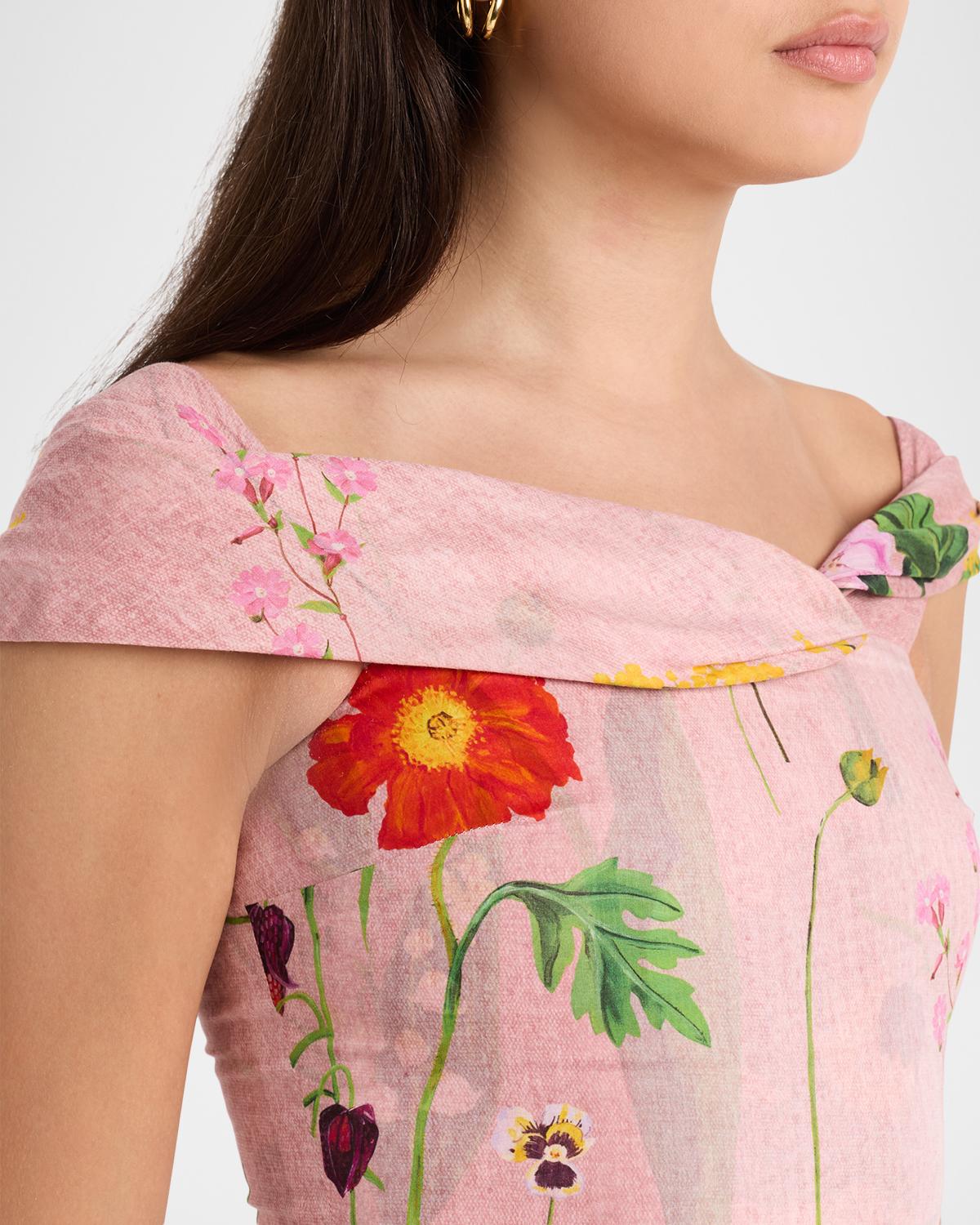 Off-The-Shoulder Mixed Botanical Cotton Midi Dress - thumbnail 5
