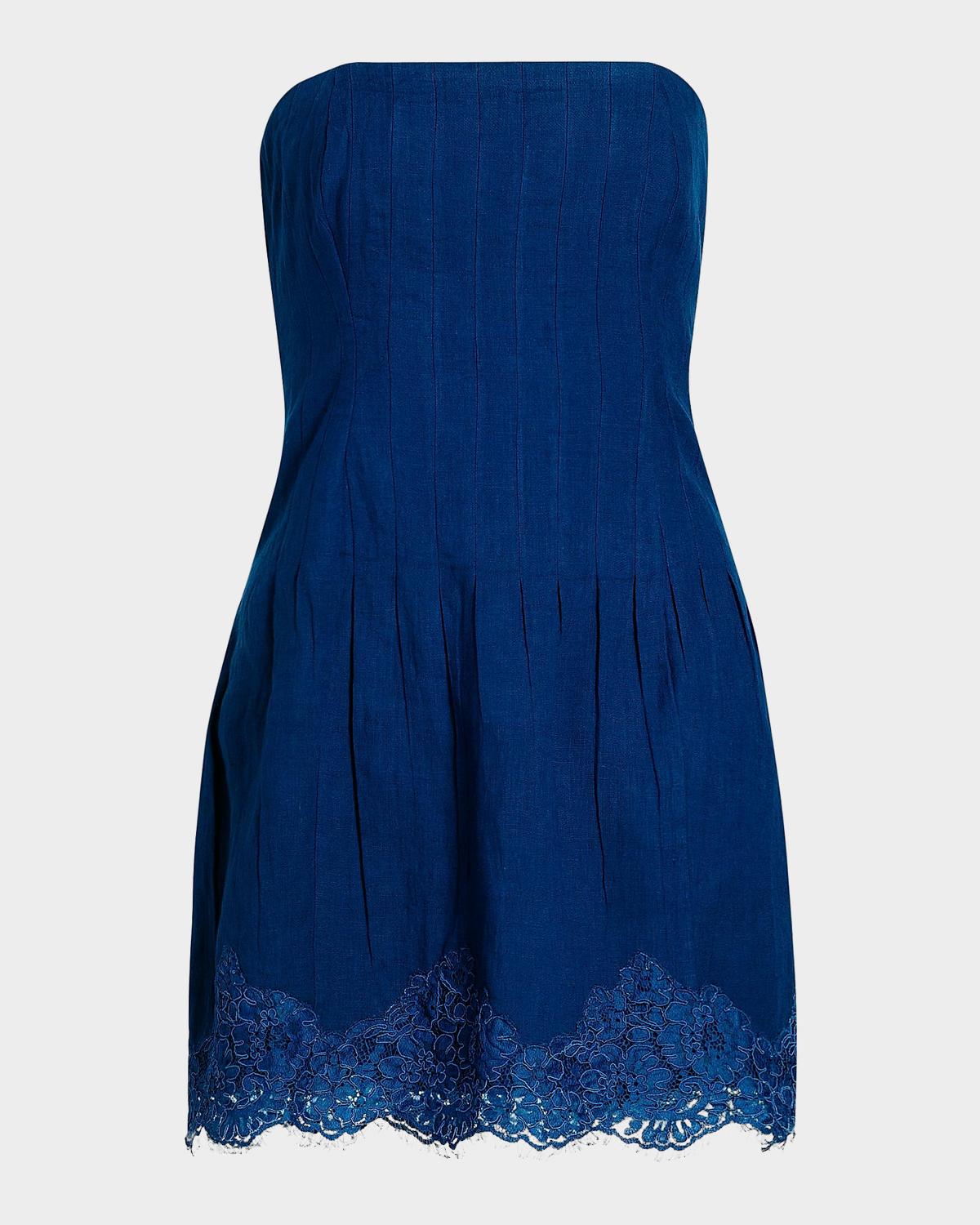 Belinda Strapless Lace-Trimmed Linen Minidress