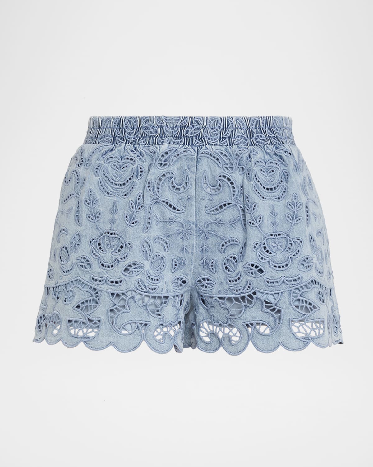 ALICE + OLIVIA Kenley Eyelet Denim Shorts | Neiman Marcus