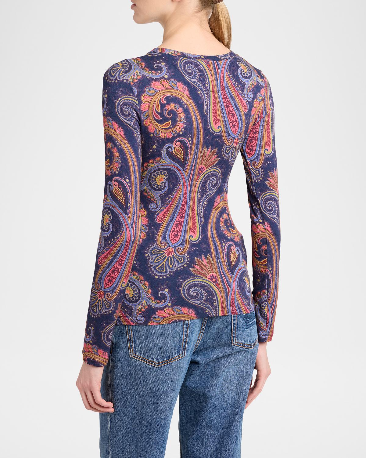 Paisley-Print Wool Jersey Long-Sleeve Top - thumbnail 3