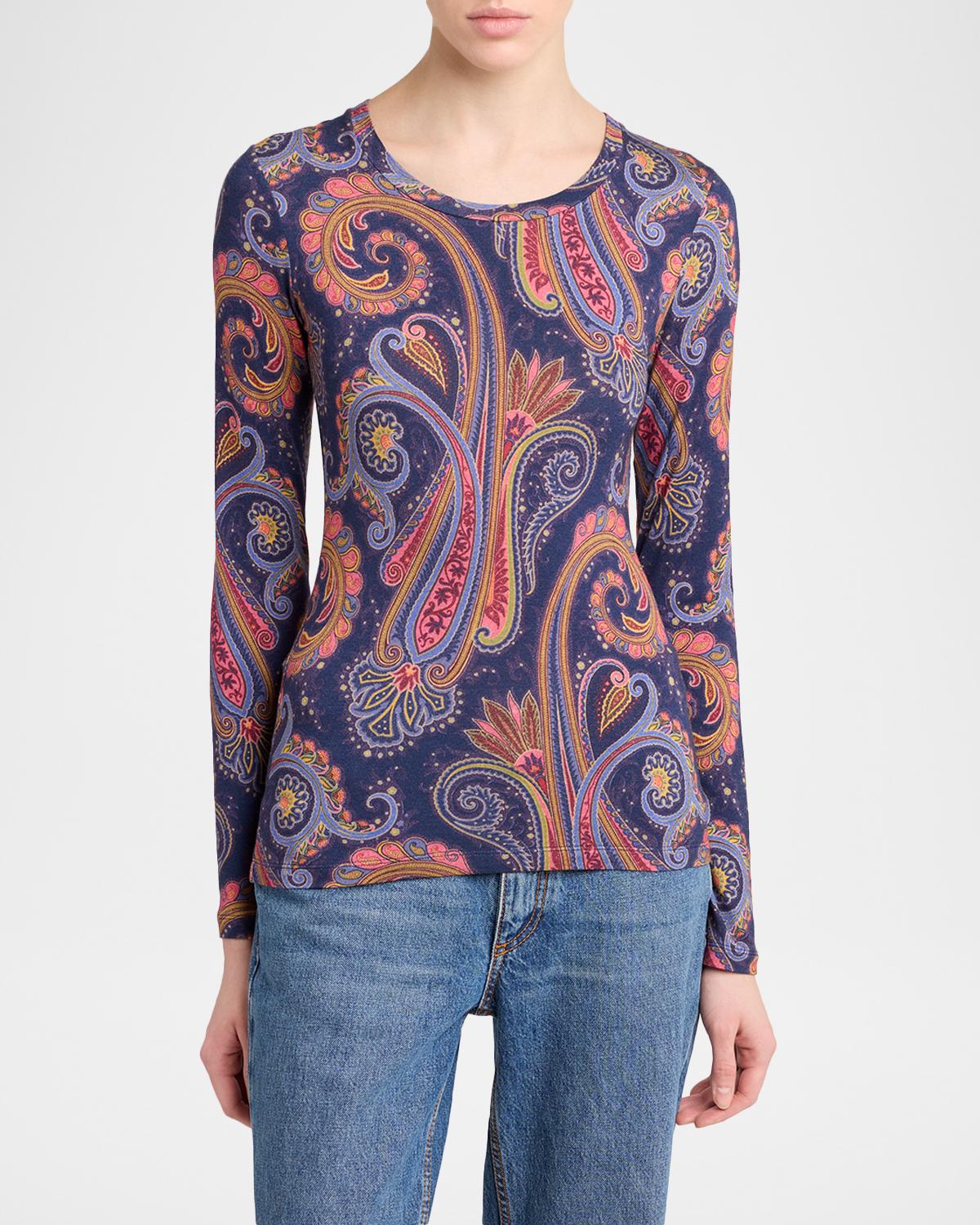 Paisley-Print Wool Jersey Long-Sleeve Top - thumbnail 4