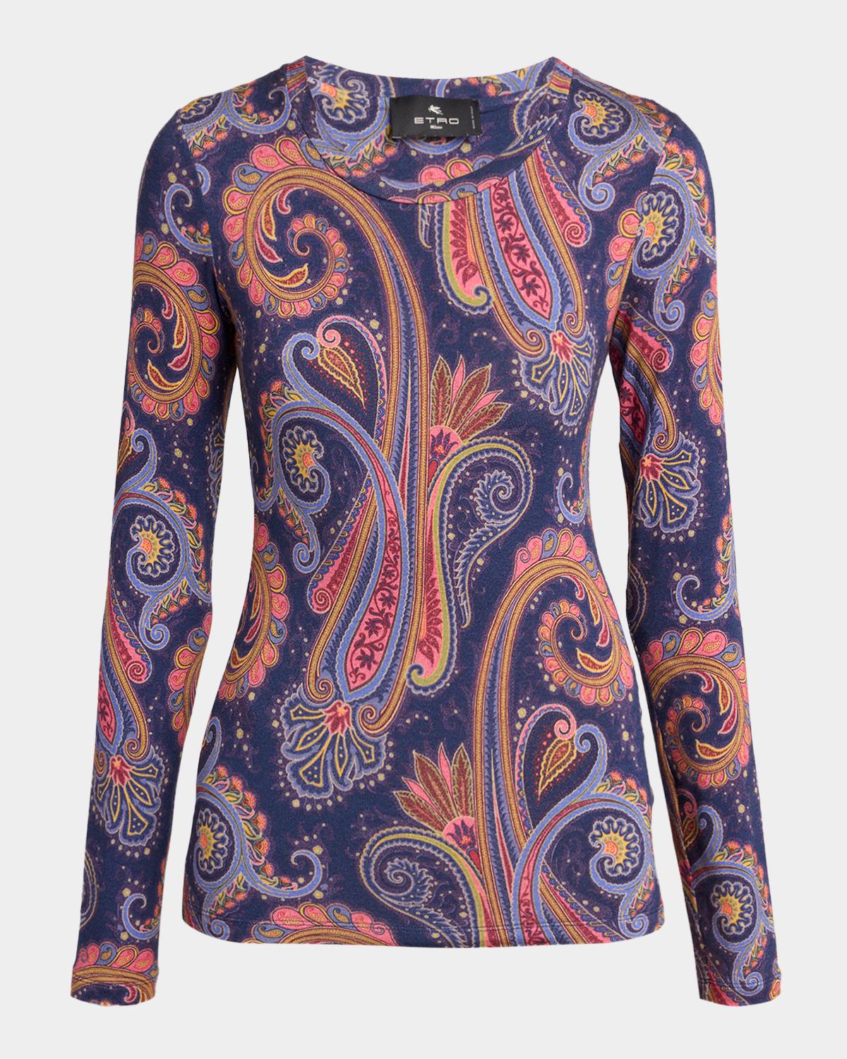 Paisley-Print Wool Jersey Long-Sleeve Top