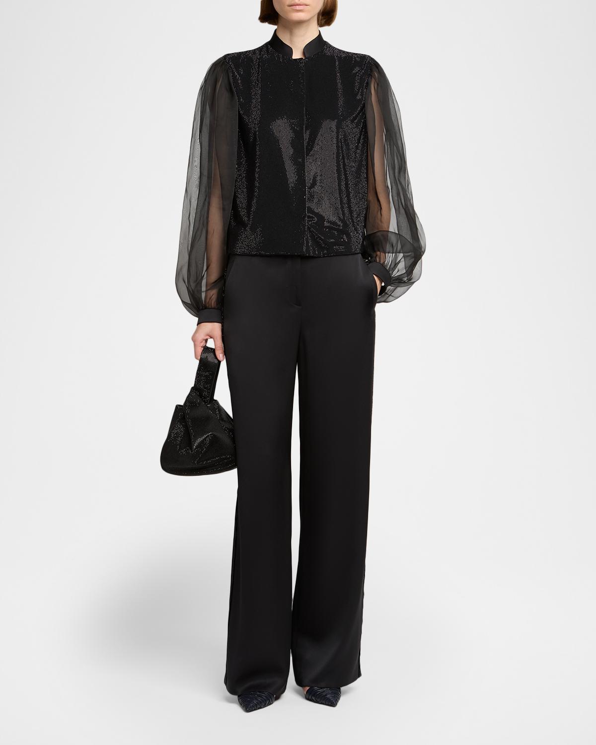 Embellished Balloon-Sleeve Silk Shirt - thumbnail 2