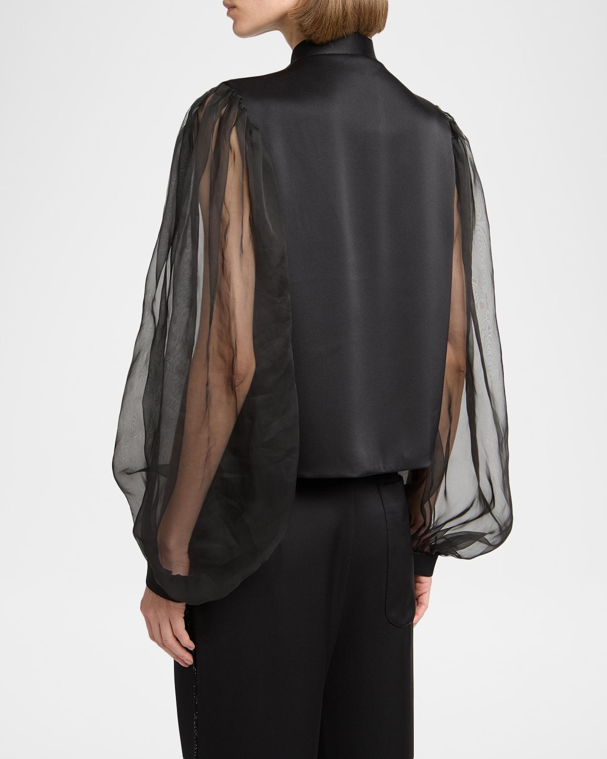 Embellished Balloon-Sleeve Silk Shirt - thumbnail 3
