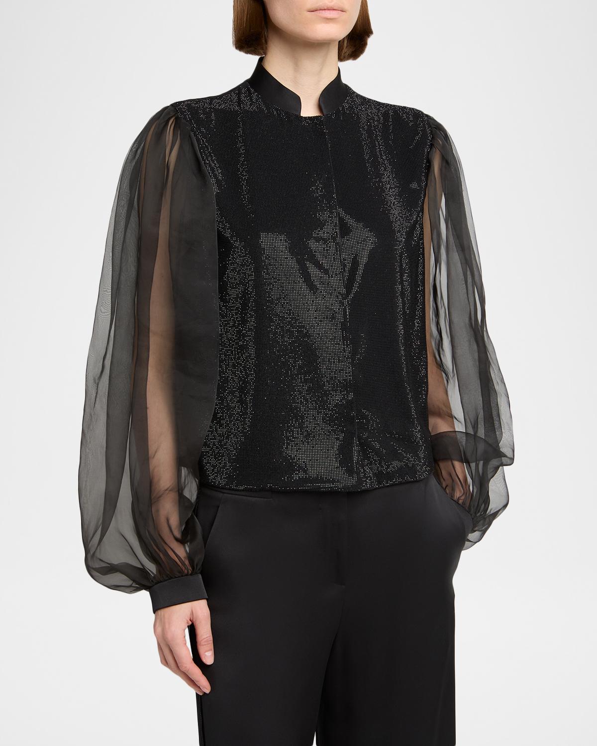 Embellished Balloon-Sleeve Silk Shirt - thumbnail 4