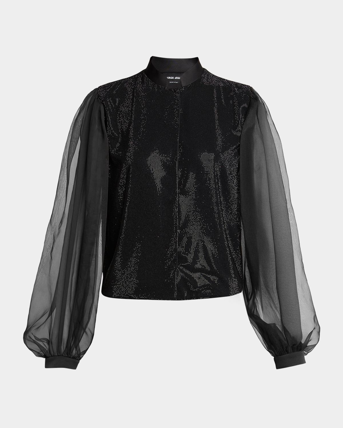 Embellished Balloon-Sleeve Silk Shirt