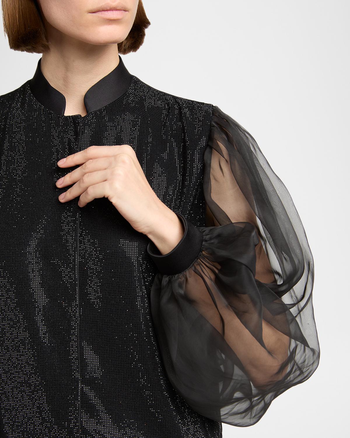 Embellished Balloon-Sleeve Silk Shirt - thumbnail 5