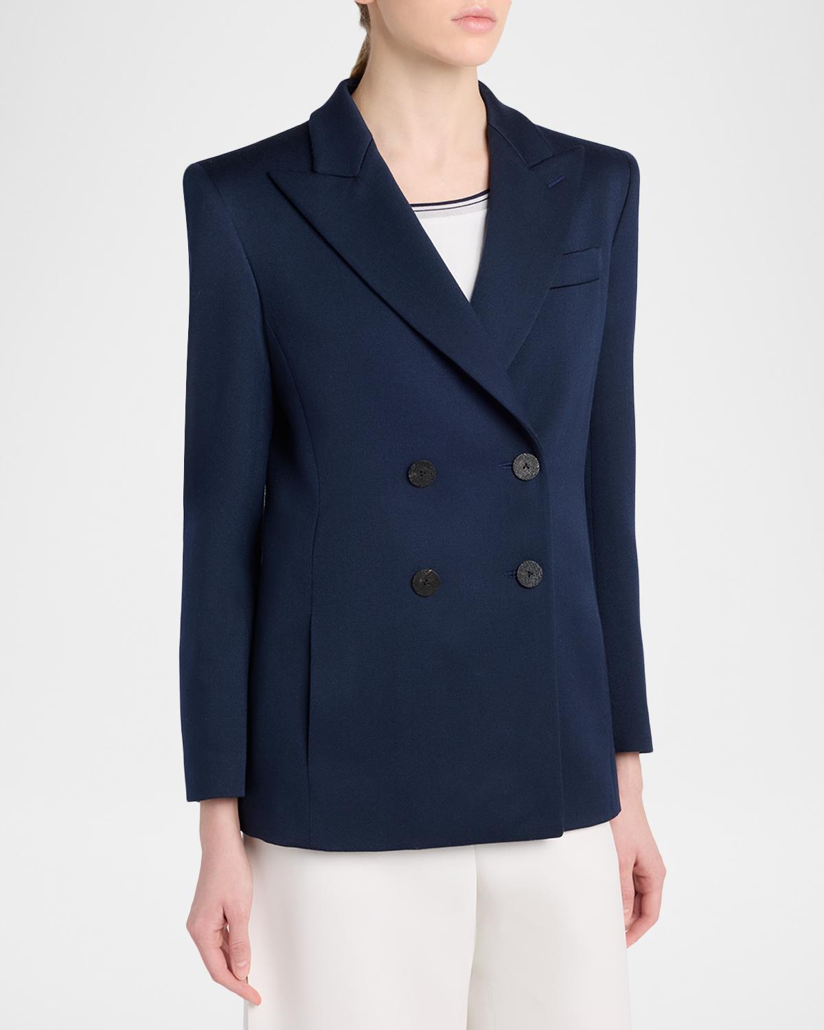 Wool-Silk Double-Breasted Blazer Jacket - thumbnail 4
