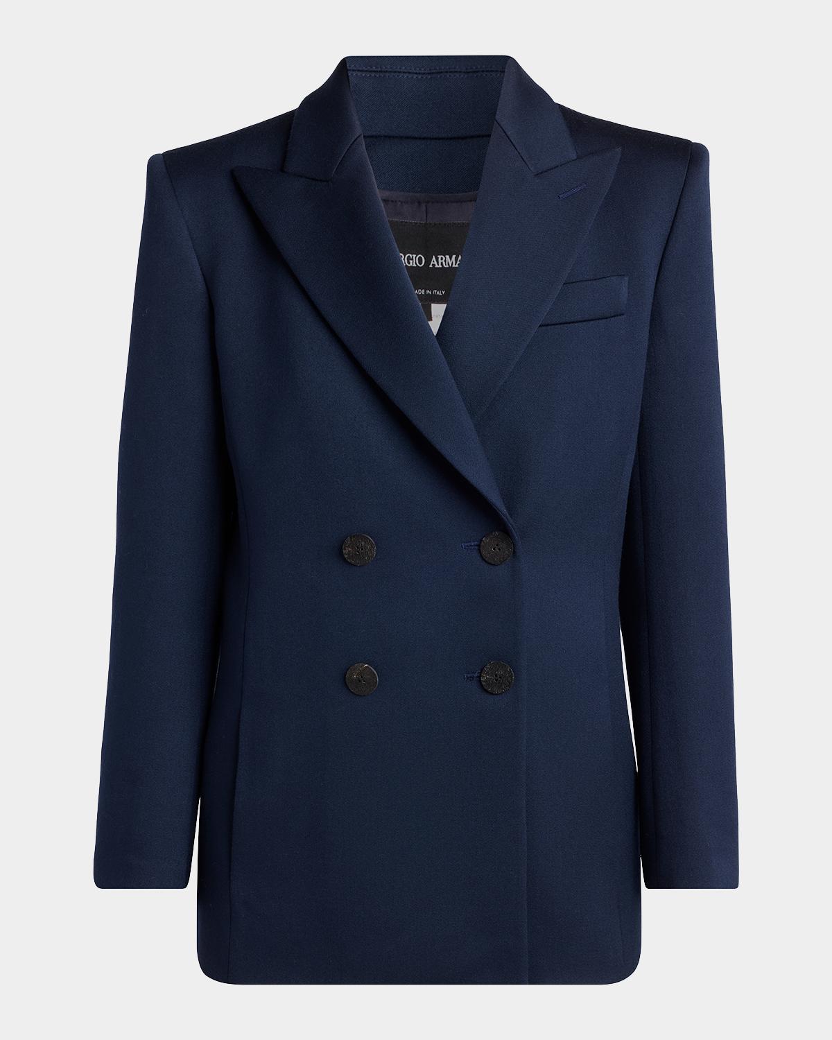 Wool-Silk Double-Breasted Blazer Jacket