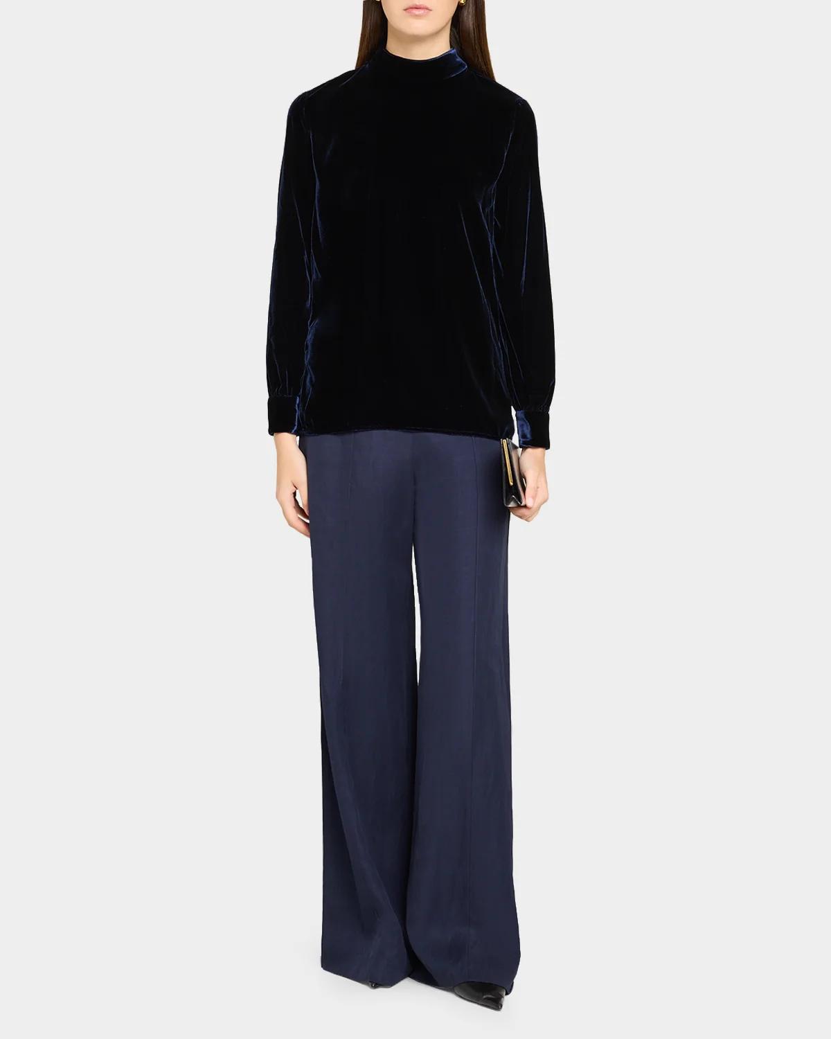 Mock-Neck Velvet Long-Sleeve Shirt - thumbnail 2
