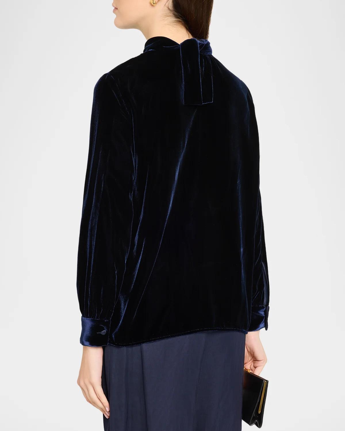 Mock-Neck Velvet Long-Sleeve Shirt - thumbnail 3
