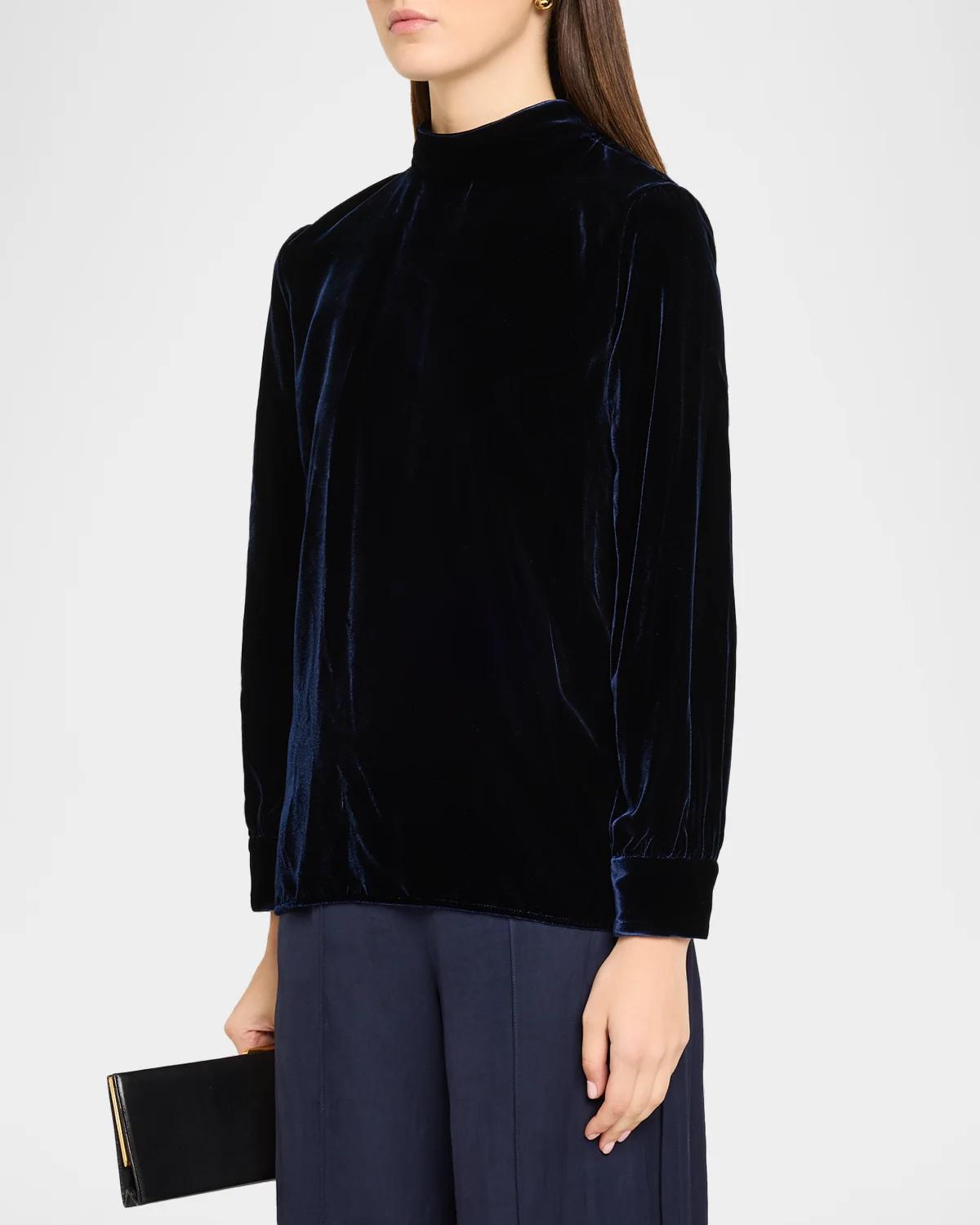 Mock-Neck Velvet Long-Sleeve Shirt - thumbnail 4