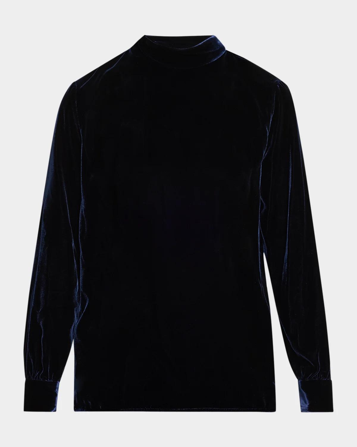 Mock-Neck Velvet Long-Sleeve Shirt
