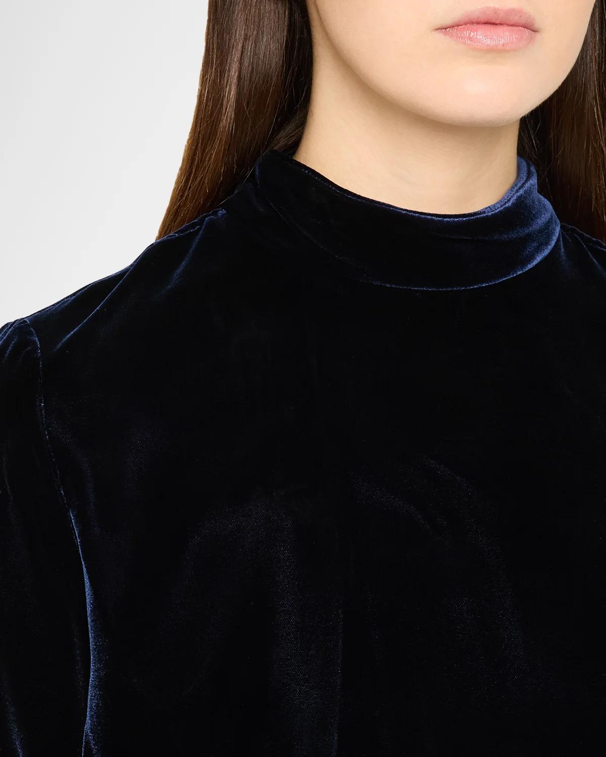 Mock-Neck Velvet Long-Sleeve Shirt - thumbnail 5