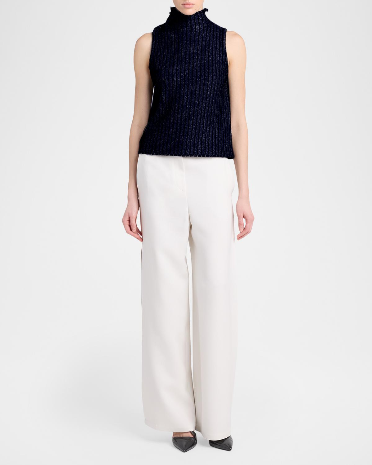Metallic Knit Sleeveless Turtleneck Sweater - thumbnail 2