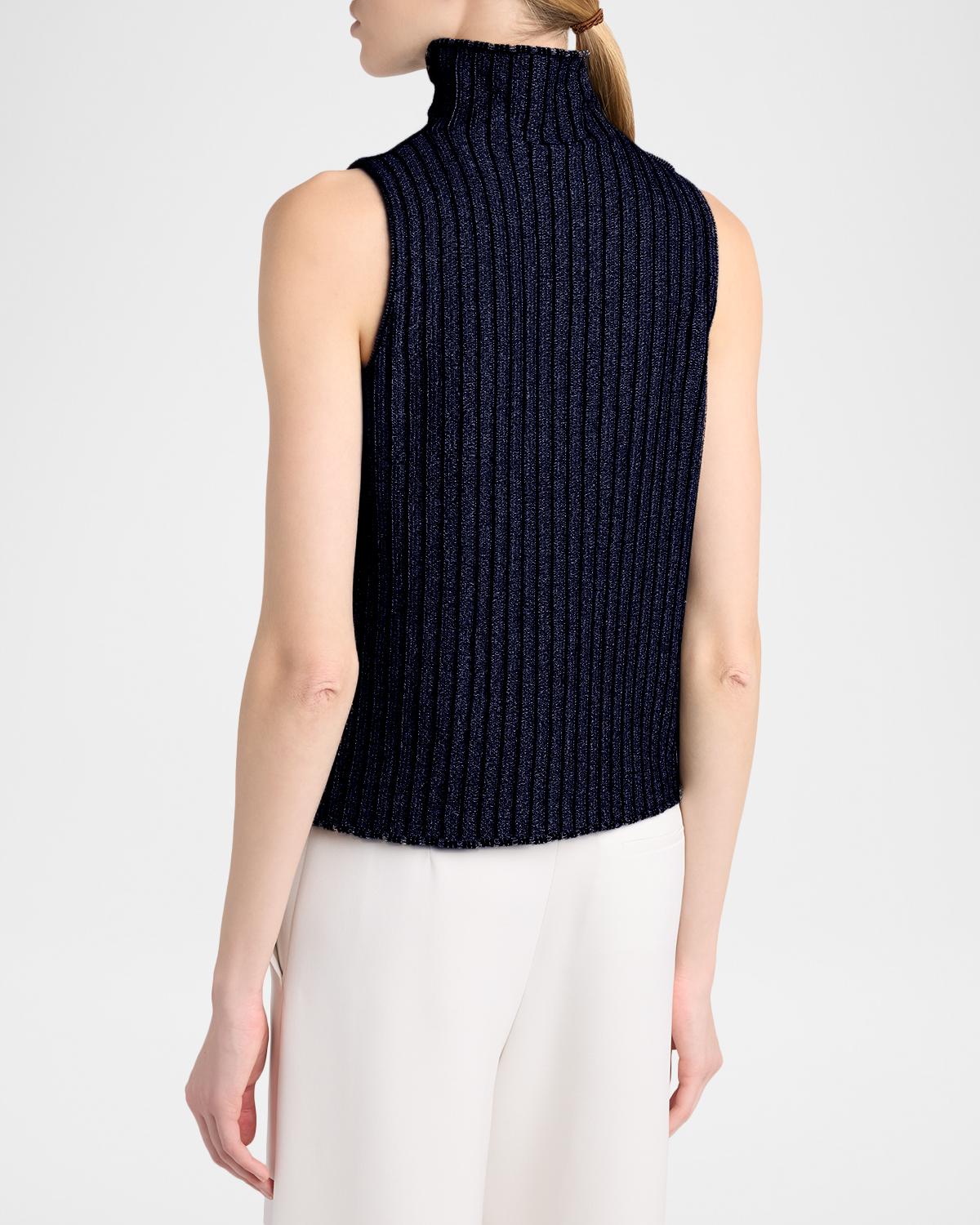 Metallic Knit Sleeveless Turtleneck Sweater - thumbnail 3