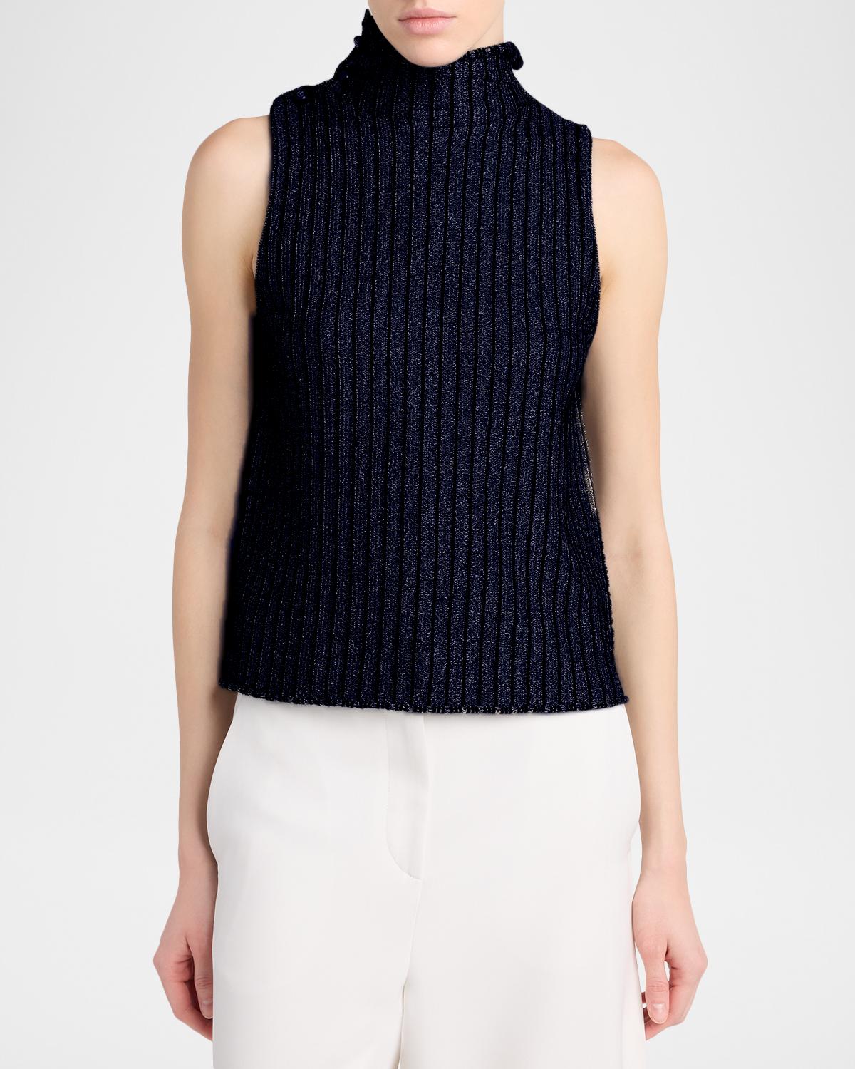 Metallic Knit Sleeveless Turtleneck Sweater - thumbnail 4