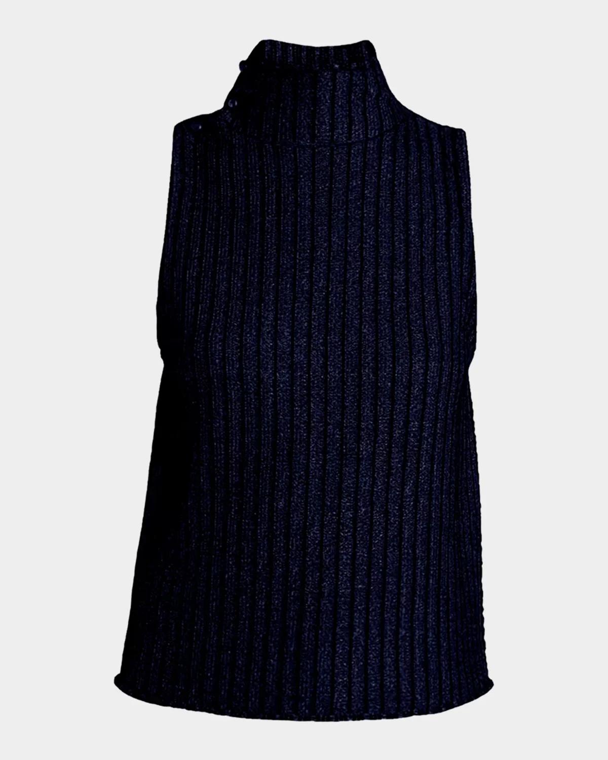 Metallic Knit Sleeveless Turtleneck Sweater
