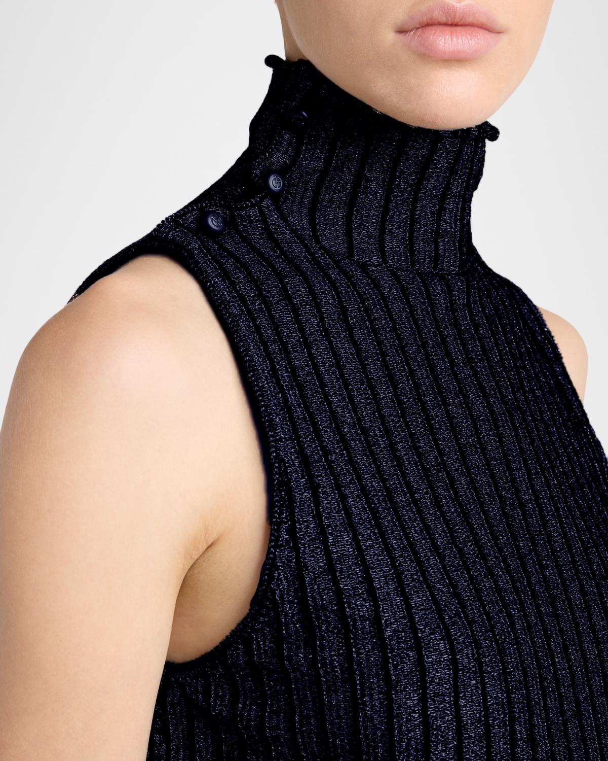 Metallic Knit Sleeveless Turtleneck Sweater - thumbnail 5