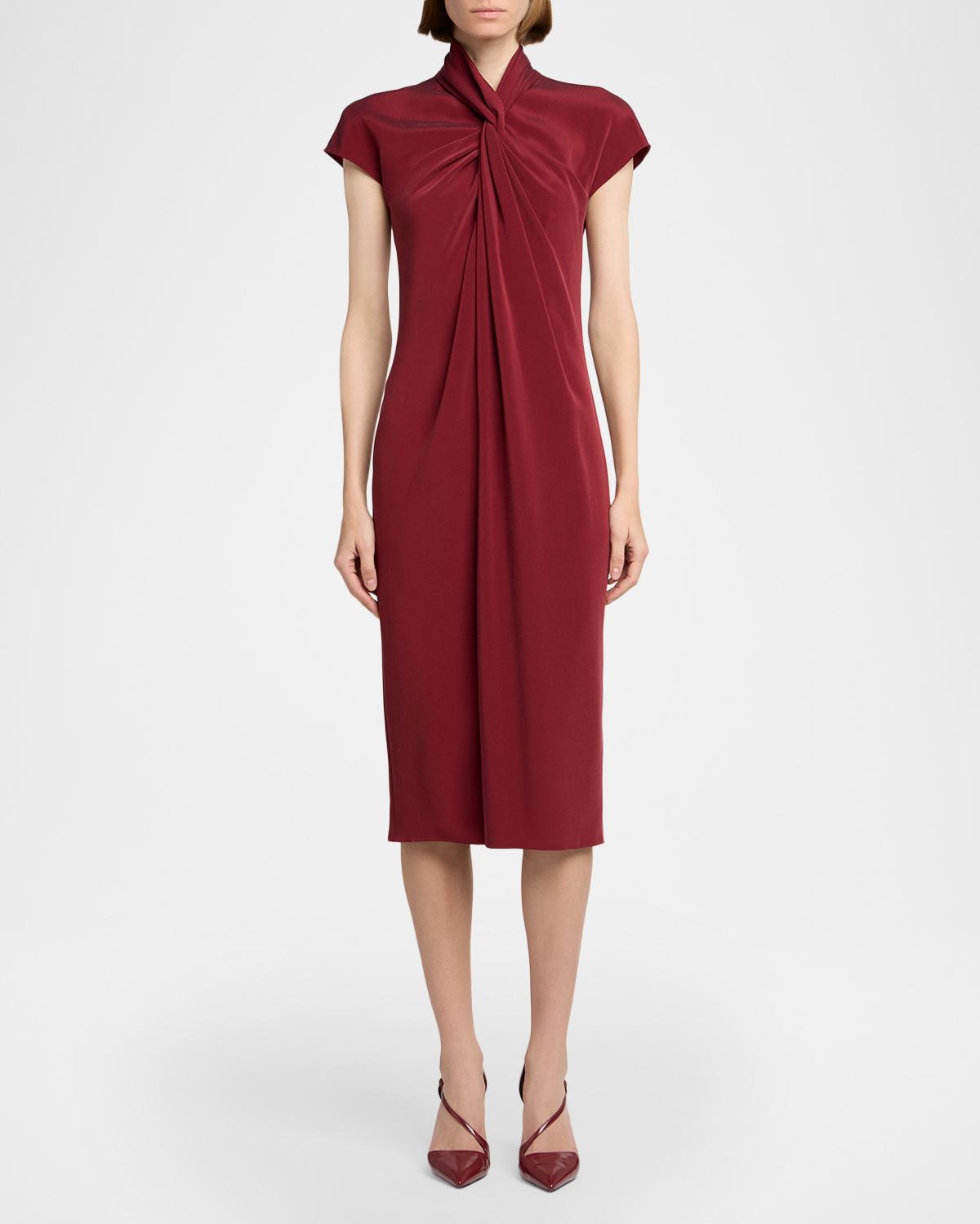 Draped Twisted-Collar Short-Sleeve Midi Dress - thumbnail 2
