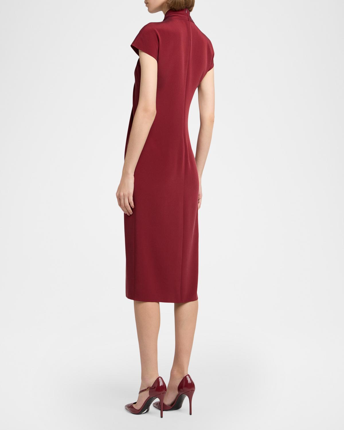 Draped Twisted-Collar Short-Sleeve Midi Dress - thumbnail 3