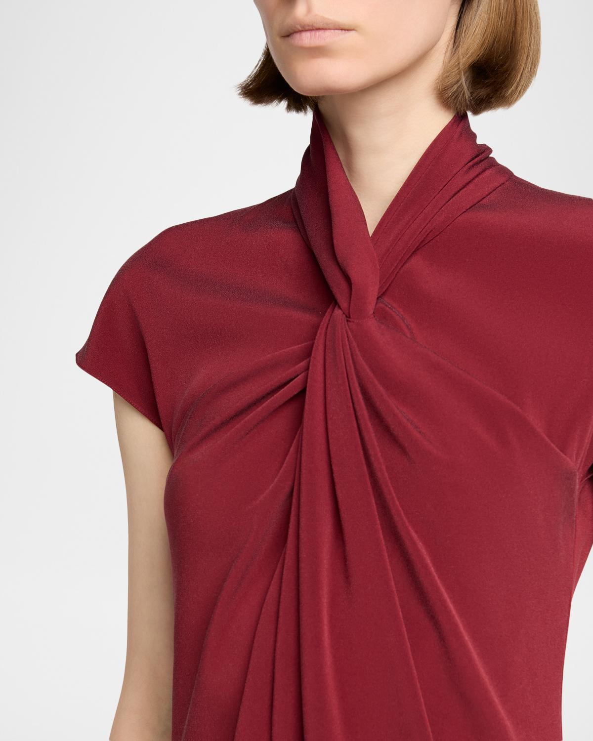 Draped Twisted-Collar Short-Sleeve Midi Dress - thumbnail 5