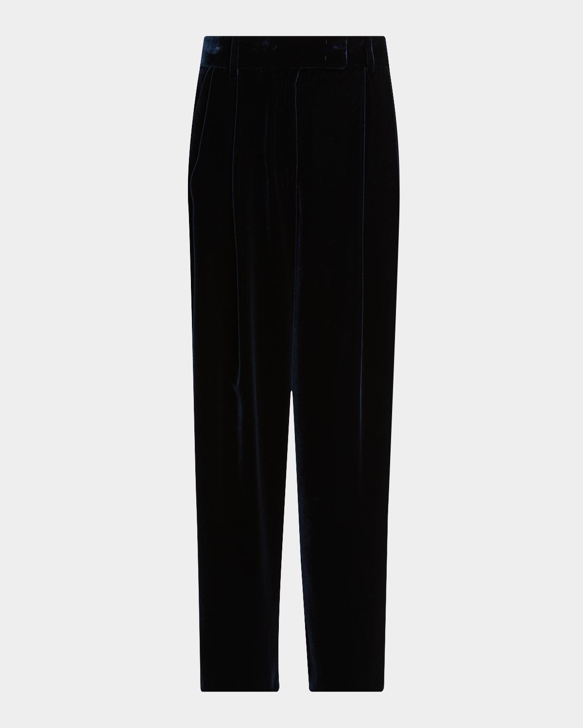 Velvet Silk-Blend Pleated Pants
