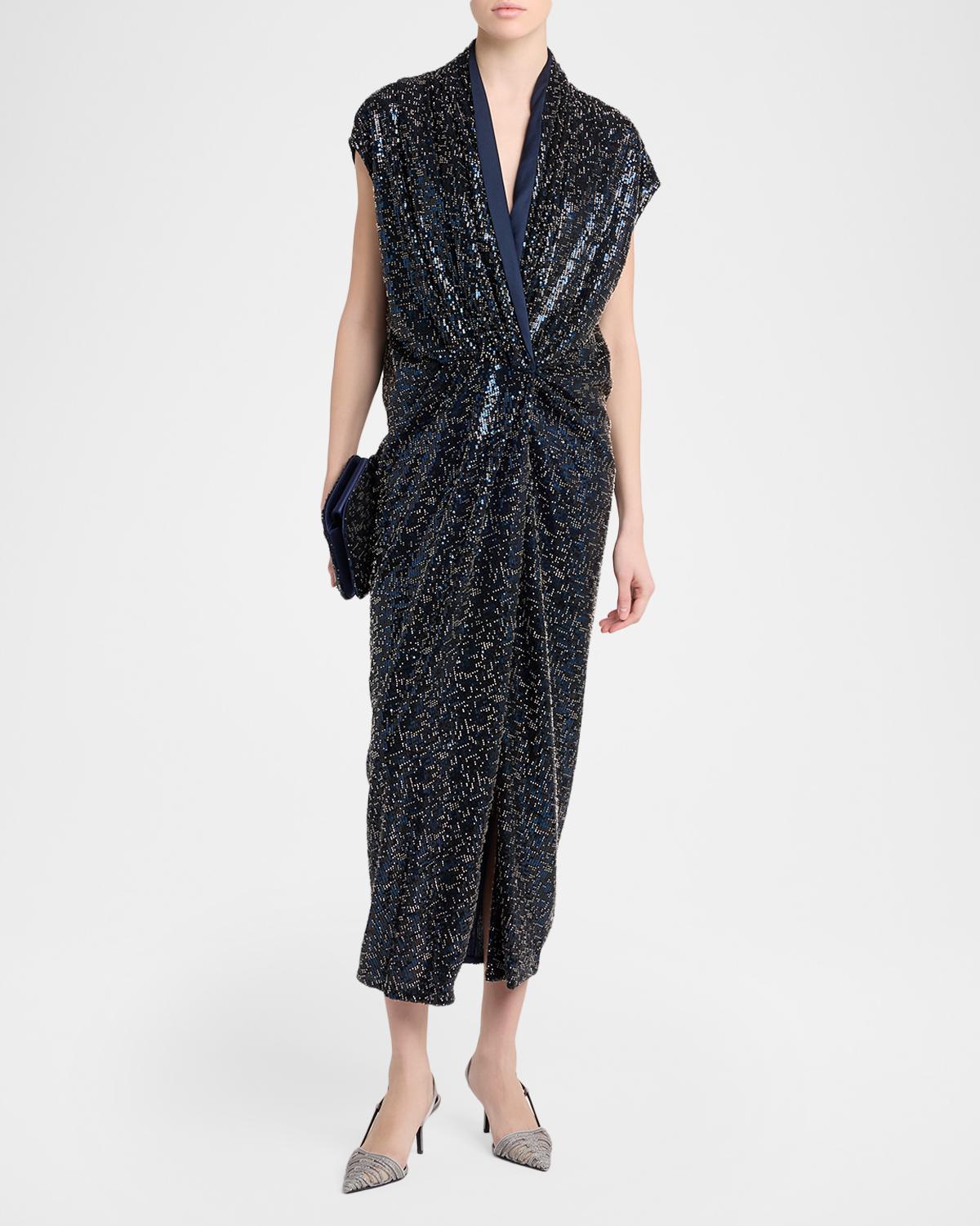 Sequined Cap-Sleeve Gathered Dress - thumbnail 2