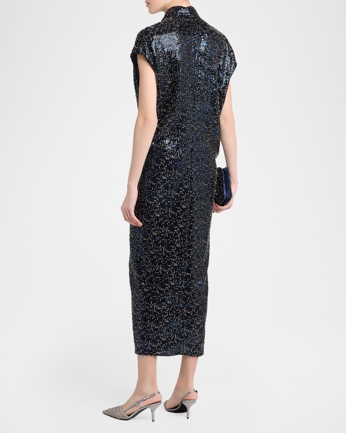 Sequined Cap-Sleeve Gathered Dress - thumbnail 3