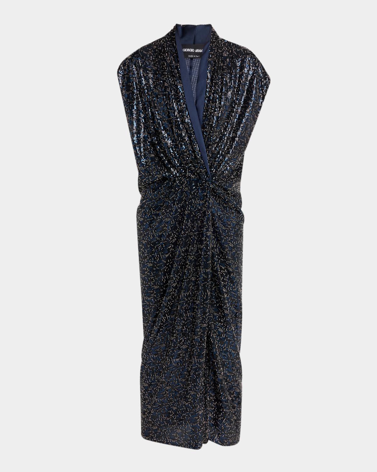Sequined Cap-Sleeve Gathered Dress