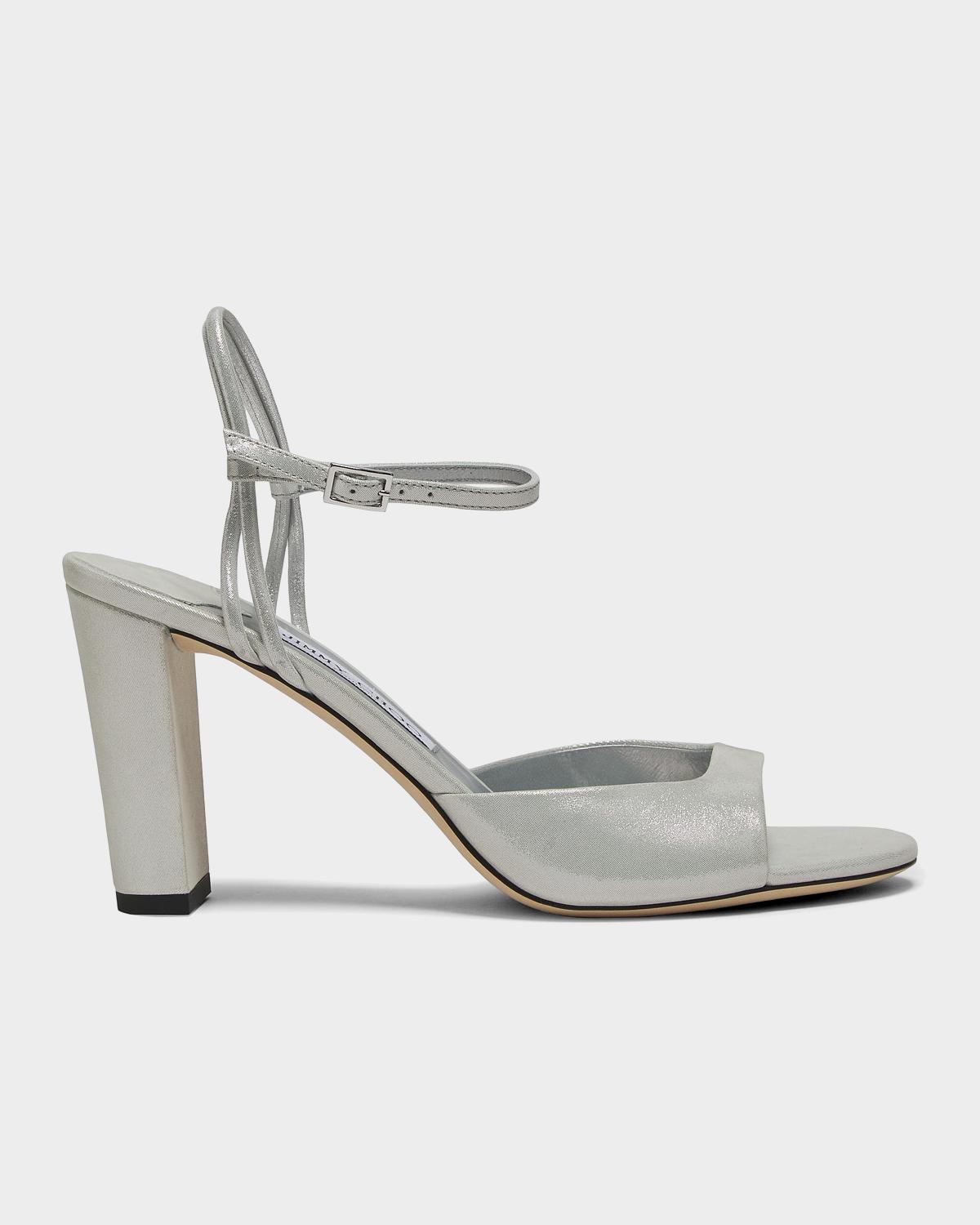 Jimmy Choo 85mm Alys Metallic Suede Ankle-Strap Sandals | Neiman
