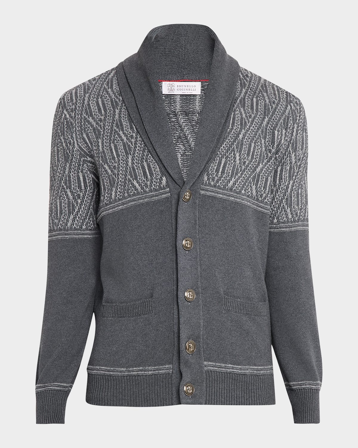Brunello Cucinelli Men's Cotton Jacquard Cable Shawl-Collar