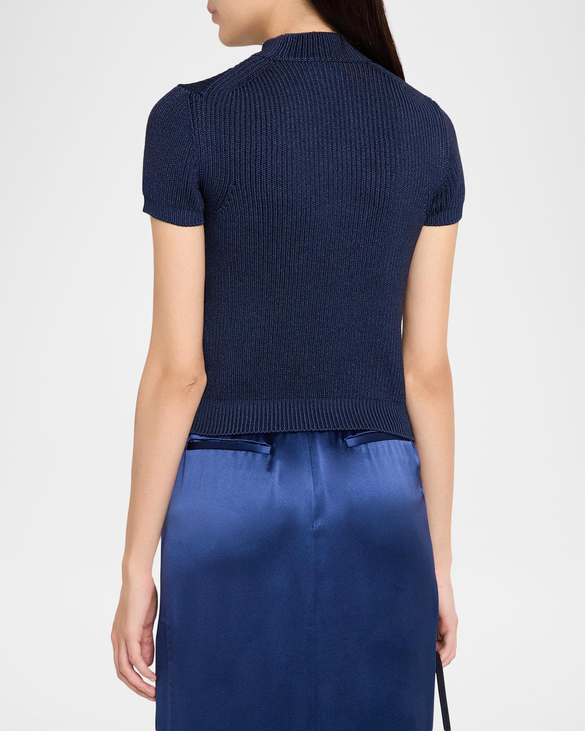 Katia Chunky Rib Short-Sleeve Mock-Neck Sweater - thumbnail 3
