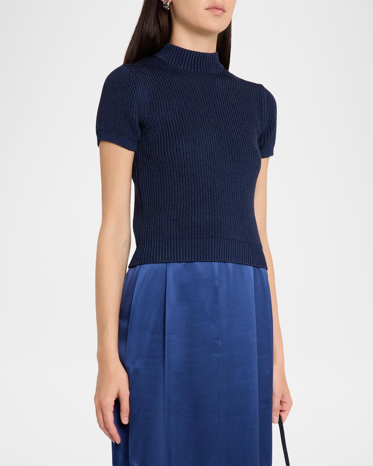 Katia Chunky Rib Short-Sleeve Mock-Neck Sweater - thumbnail 4