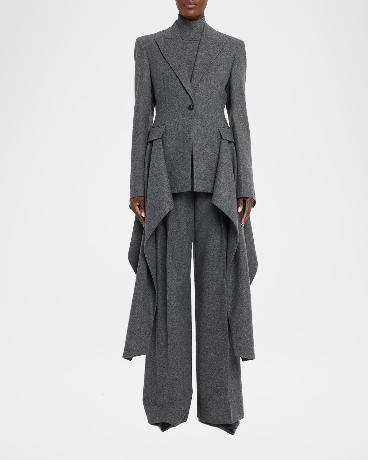 Draped Single-Button Wool Blazer - thumbnail 2